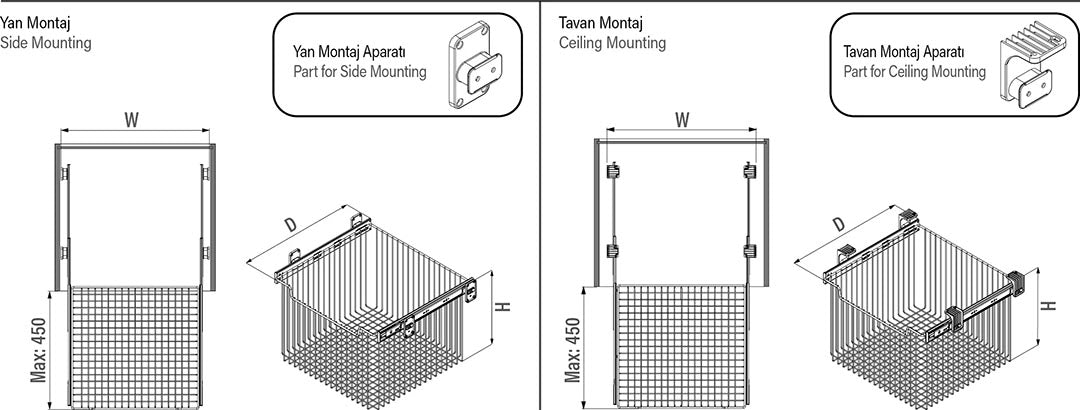 Multi-Purpose Basket with Telescopic Rail inside the Cabinet