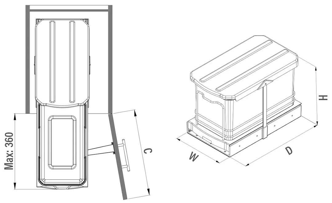 Plastic Body Garbage Bin with Telescopic Rail 16 lt