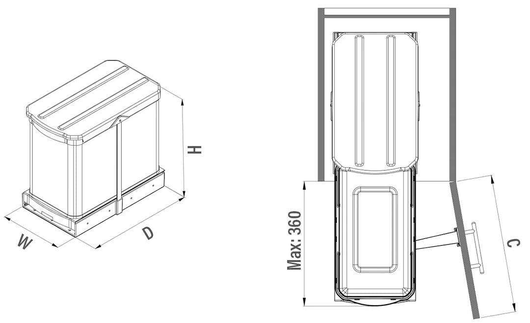 Plastic Body Garbage Bin with Telescopic Rail 24 lt